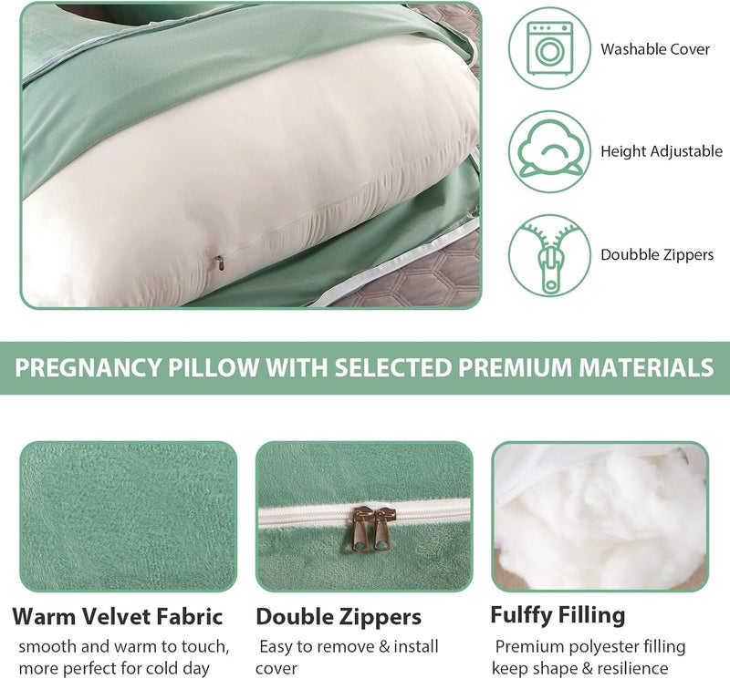 Amagoing 55 inches Pregnancy Pillows for Sleeping, U Shaped Maternity Full Body Pillow for Pregnant Women with Hip, Leg, Back, Belly Support, Washable Velvet Cover Included (Mint Green) - Image 5